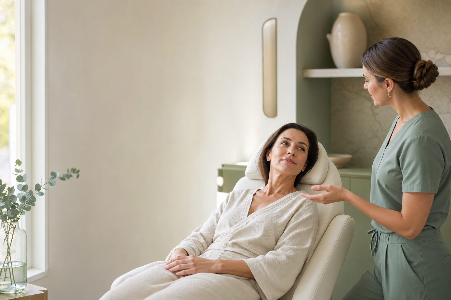 Calm, sunlit treatment room at Lakeshore Aesthetics medical spa in Crown Point, Indiana